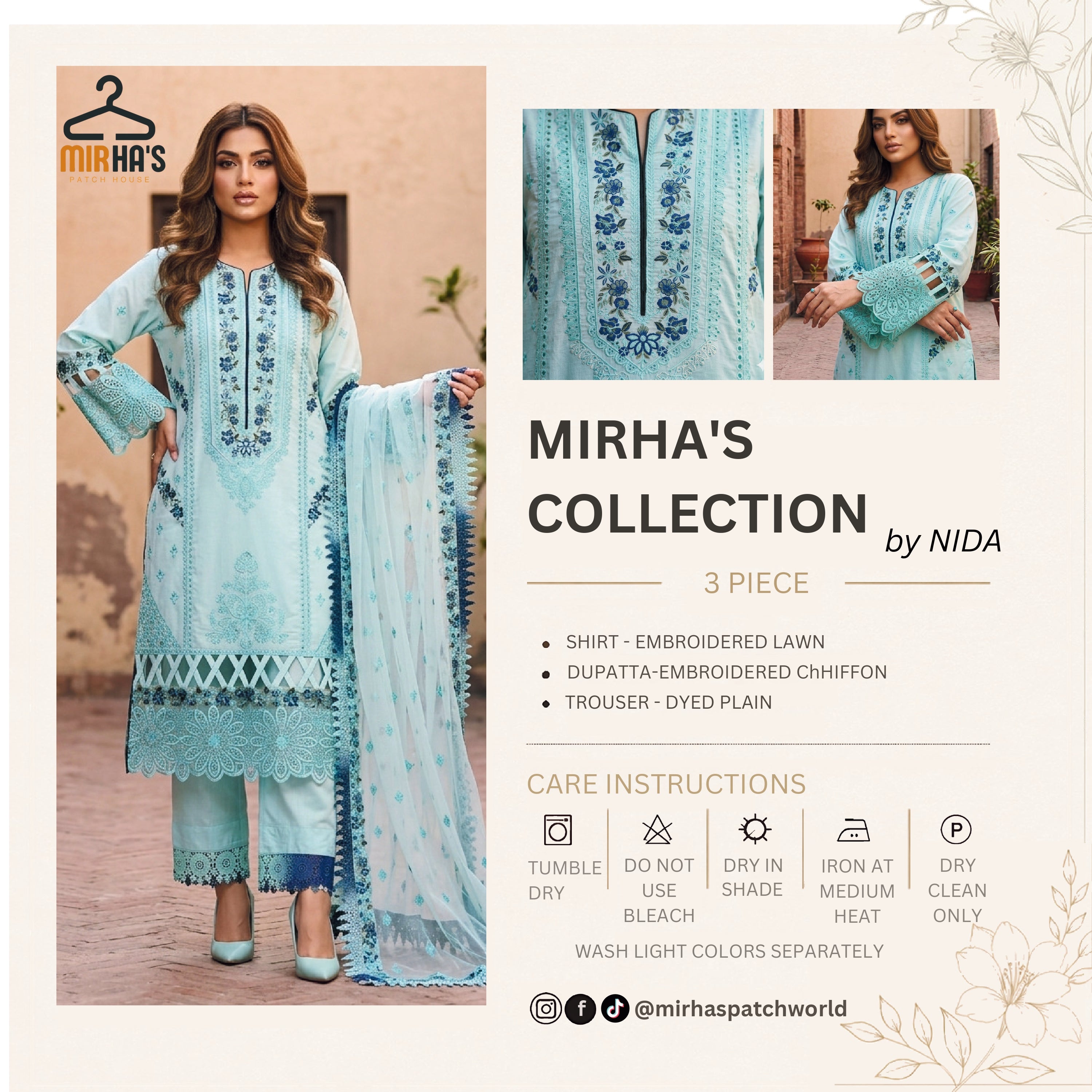 Mirha’s Collection by Nida: 3-Piece Embroidered Lawn Suite