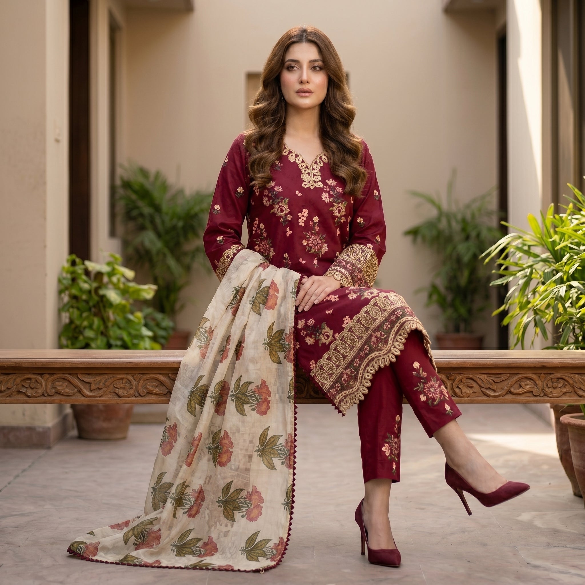 Mirha’s Collection by Nida: 3-Piece Embroidered Lawn Suite