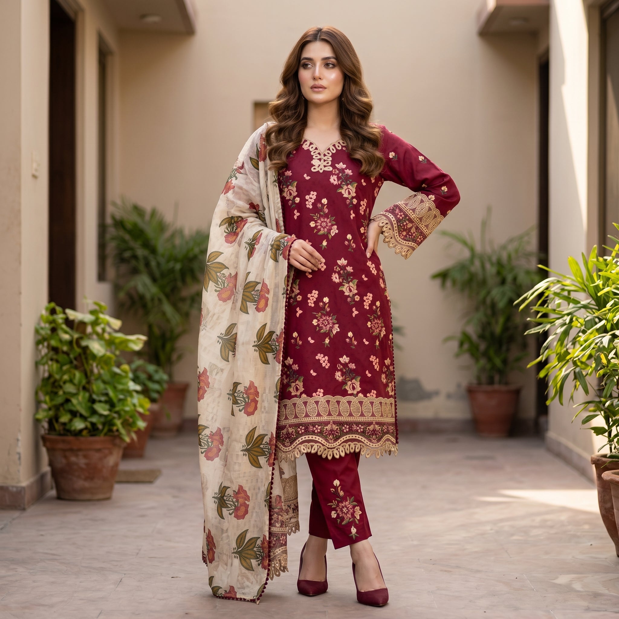 Mirha’s Collection by Nida: 3-Piece Embroidered Lawn Suite