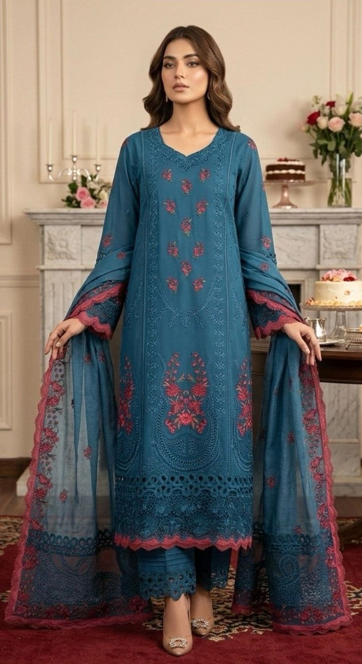 Mirha’s Collection by Nida – Ethereal Teal Embroidered 3-Piece Suite