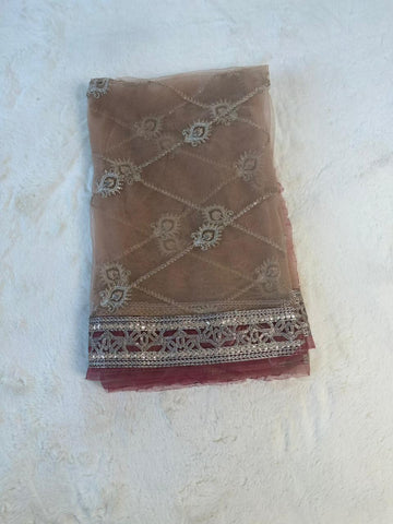 Original Imrozia Ready to Wear: Luxury Embroidered Net Dupatta with Scalloped Border