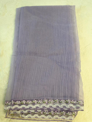 Original Imrozia Ready to Wear: Luxury Embroidered Net Dupatta with Scalloped Border