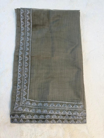 Original Imrozia Ready to Wear: Luxury Embroidered Net Dupatta with Scalloped Border