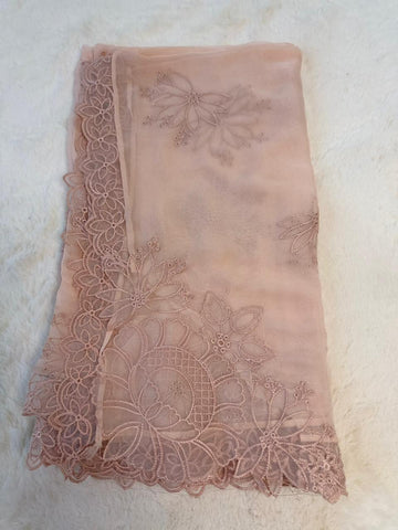 Original Imrozia Ready to Wear: Luxury Embroidered Net Dupatta with Scalloped Border