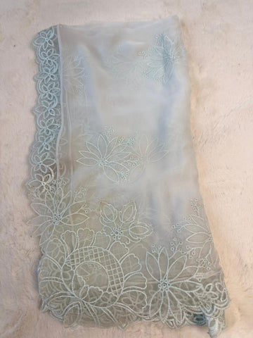 Original Imrozia Ready to Wear: Luxury Embroidered Net Dupatta with Scalloped Border