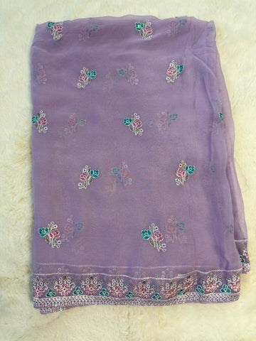 Original Imrozia Ready to Wear: Luxury Embroidered Net Dupatta with Scalloped Border