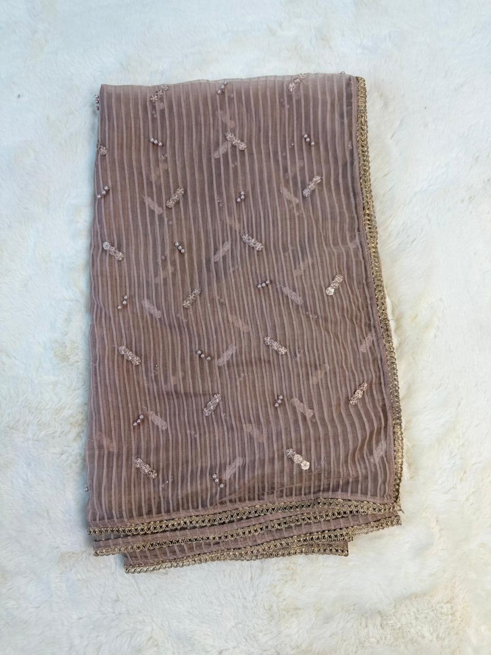Original Imrozia Ready to Wear: Luxury Embroidered Net Dupatta with Scalloped Border