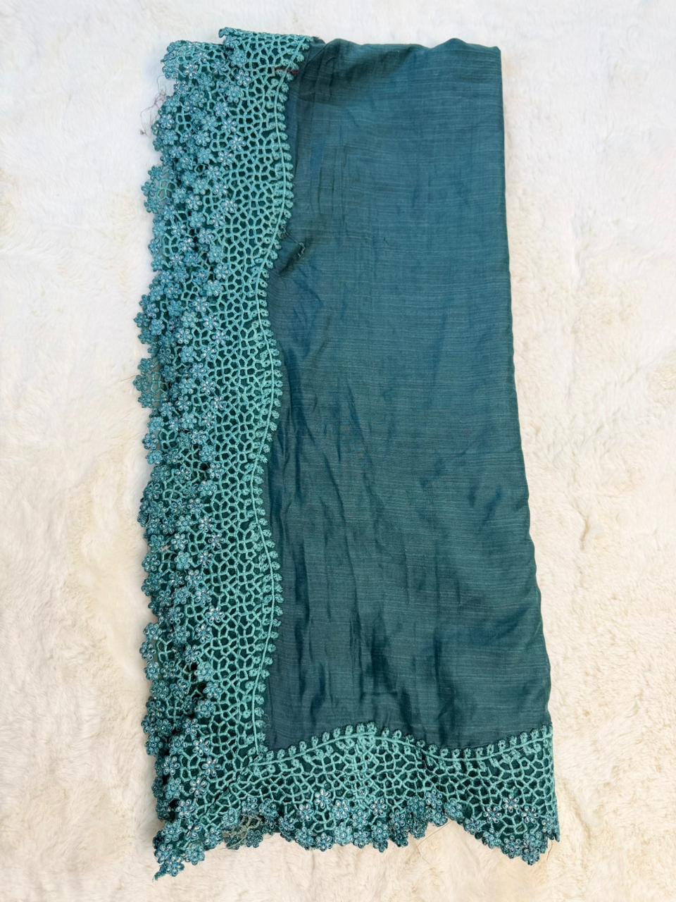 Original Imrozia Ready to Wear: Luxury Embroidered Net Dupatta with Scalloped Border