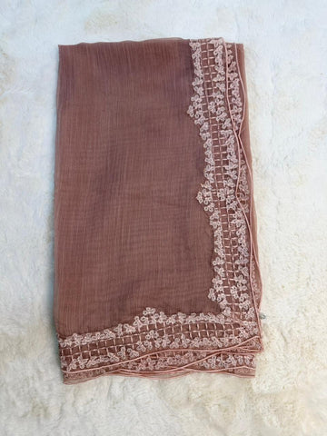 Original Imrozia Ready to Wear: Luxury Embroidered Net Dupatta with Scalloped Border