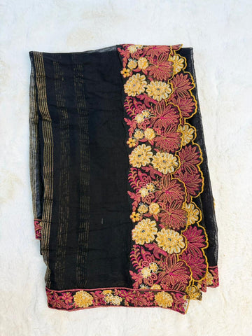 Original Imrozia Ready to Wear: Luxury Embroidered Net Dupatta with Scalloped Border