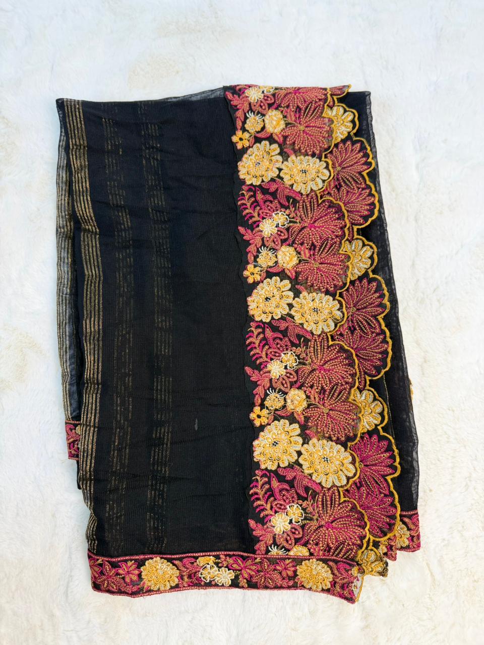 Original Imrozia Ready to Wear: Luxury Embroidered Net Dupatta with Scalloped Border