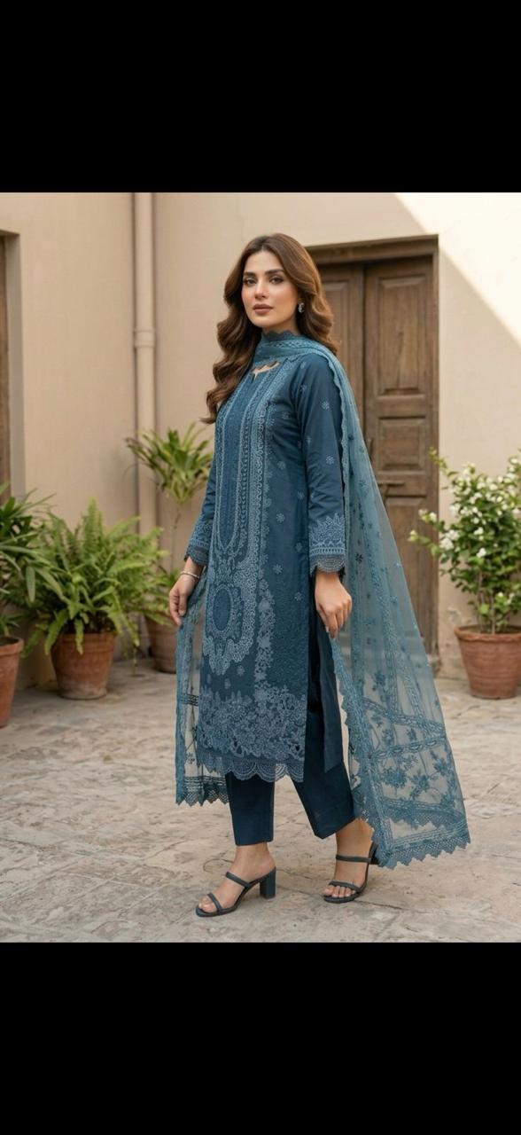 Mirha's Collection By Nida | 3-Piece Embroidered Lawn Suit with Cotton Net Dupatta