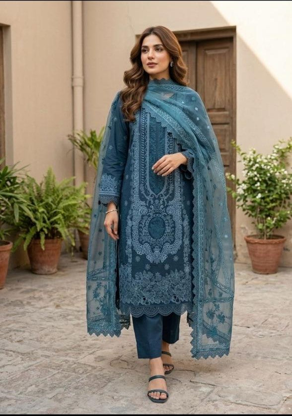 Mirha's Collection By Nida | 3-Piece Embroidered Lawn Suit with Cotton Net Dupatta