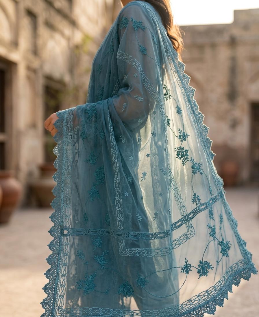 Mirha's Collection By Nida | 3-Piece Embroidered Lawn Suit with Cotton Net Dupatta