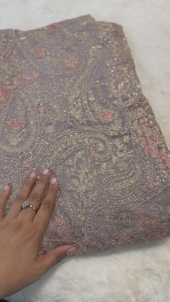Original Imrozia Ready to Wear: Luxury Embroidered Net Dupatta with Scalloped Border