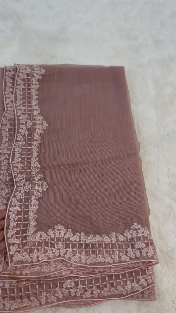Original Imrozia Ready to Wear: Luxury Embroidered Net Dupatta with Scalloped Border