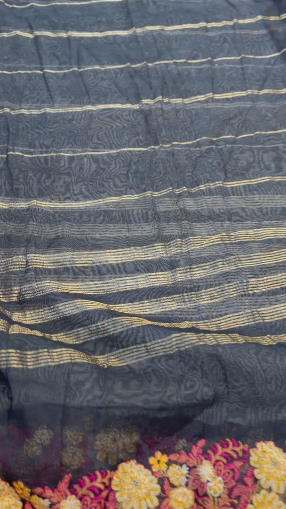 Original Imrozia Ready to Wear: Luxury Embroidered Net Dupatta with Scalloped Border