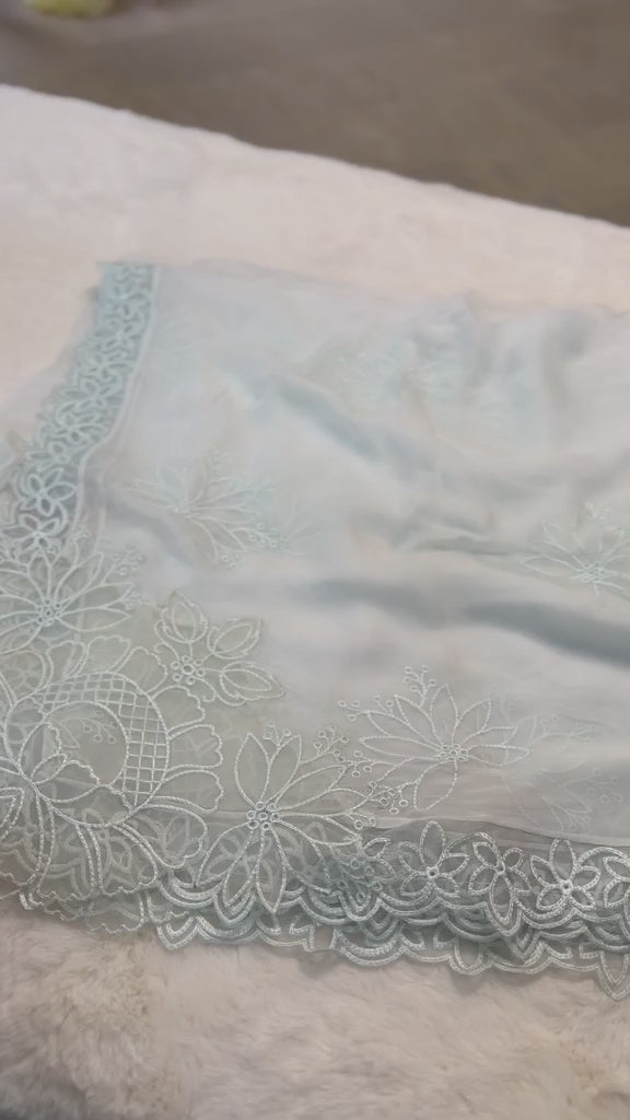 Original Imrozia Ready to Wear: Luxury Embroidered Net Dupatta with Scalloped Border