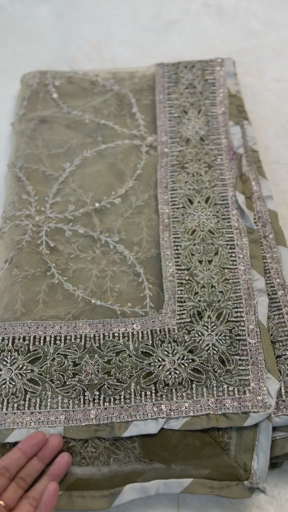 Original Imrozia Ready to Wear: Luxury Embroidered Net Dupatta with Scalloped Border