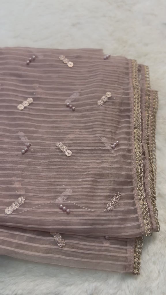 Original Imrozia Ready to Wear: Luxury Embroidered Net Dupatta with Scalloped Border