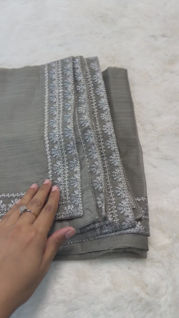 Original Imrozia Ready to Wear: Luxury Embroidered Net Dupatta with Scalloped Border