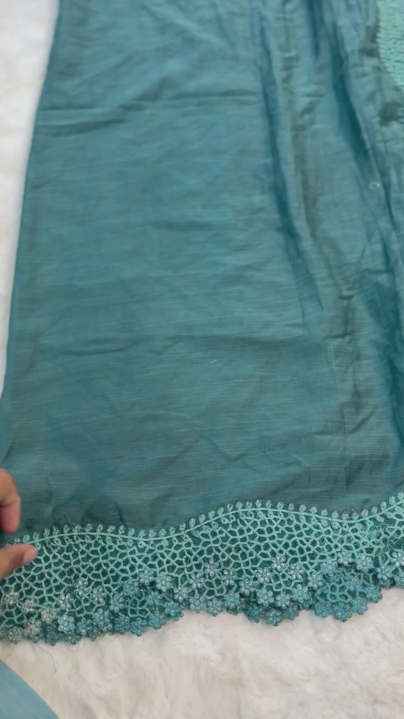 Original Imrozia Ready to Wear: Luxury Embroidered Net Dupatta with Scalloped Border